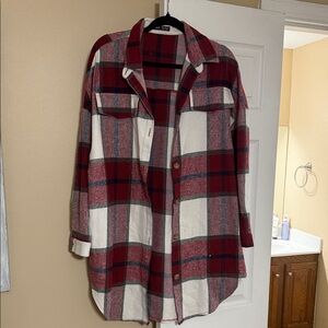 SHEIN Plaid Button-Down Shirt - Red and White